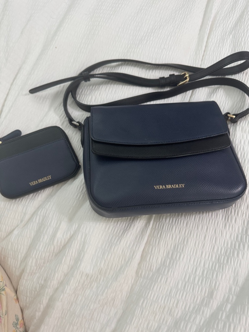 Vera Bradley Navy and Black Pebbled Leather Crossbody - Picture 2 of 11